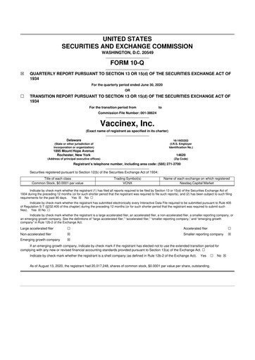 Vorschaubild Vaccinex 10-Q Quartalsbericht 2020 