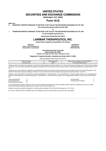 Thumbnail Larimar Therapeutics 10-Q Quarterly Report FY 