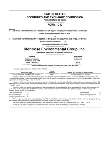 Thumbnail Montrose Environmental 10-Q Quarterly Report FY2020 
