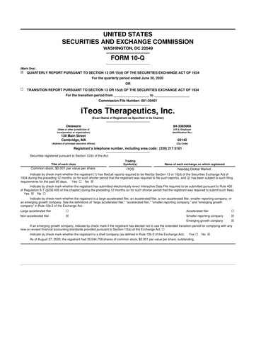 Thumbnail iTeos Therapeutics 10-Q Quarterly Report FY2020 