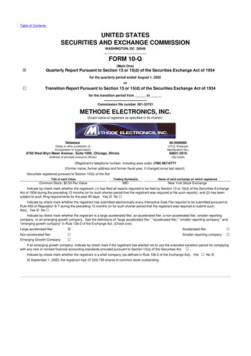 Thumbnail Methode Electronics
 10-Q Quarterly Report FY2021 