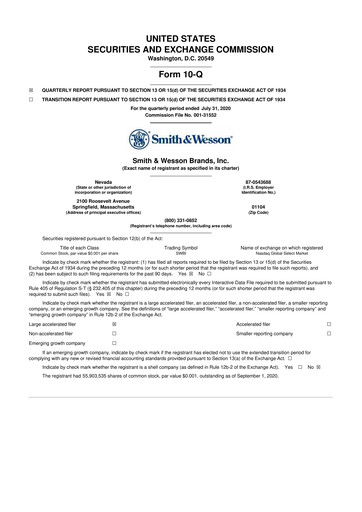 Thumbnail Smith & Wesson 10-Q Quarterly Report FY2020 