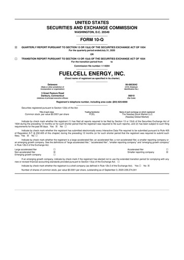 Thumbnail FuelCell Energy
 10-Q Quarterly Report FY2020 