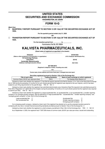 Vorschaubild KalVista Pharmaceuticals 10-Q Quartalsbericht 2021 