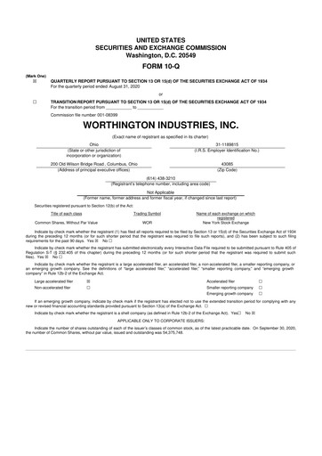 Miniature Worthington Enterprises 10-Q Rapport trimestriel 2021 