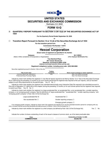 Thumbnail Hexcel
 10-Q Quarterly Report FY2020 