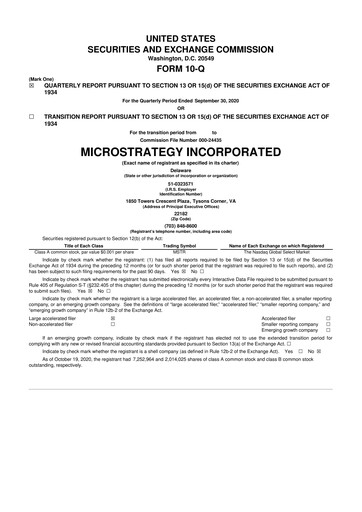 Thumbnail Strategy 
 (MicroStrategy) 10-Q Quarterly Report FY 