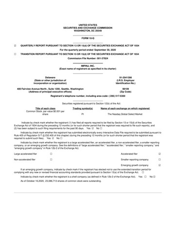 Miniature Impinj 10-Q Rapport trimestriel 2020 