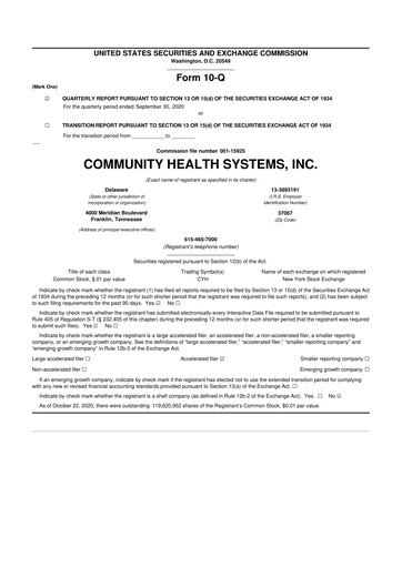 Miniature Community Health Systems
 10-Q Rapport trimestriel 2020 