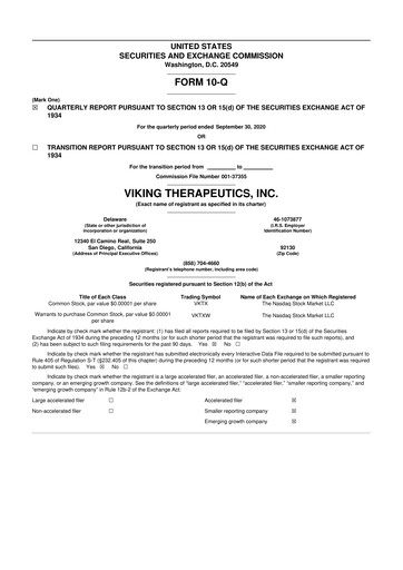 Vorschaubild Viking Therapeutics
 10-Q Quartalsbericht 2020 