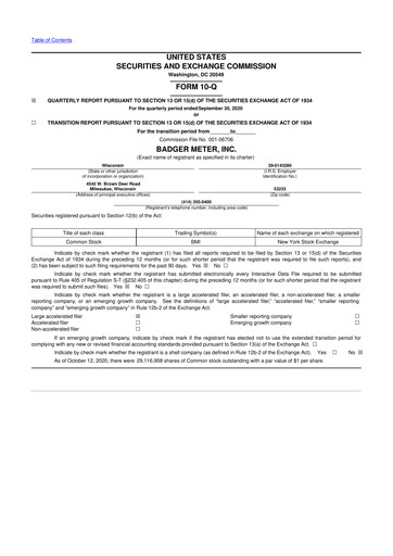 Thumbnail Badger Meter
 10-Q Quarterly Report FY2020 