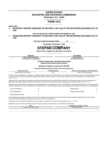Thumbnail Stepan Company
 10-Q Quarterly Report FY2020 