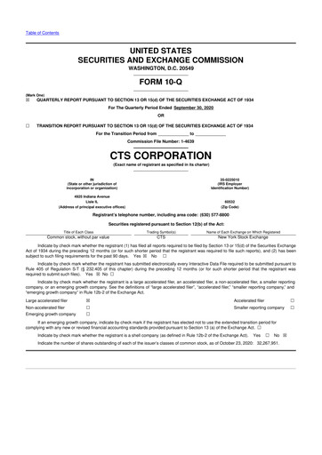 Miniature CTS Corporation 10-Q Rapport trimestriel 2020 
