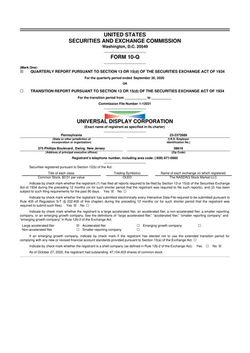 Vorschaubild Universal Display Corporation
 10-Q Quartalsbericht 2020 