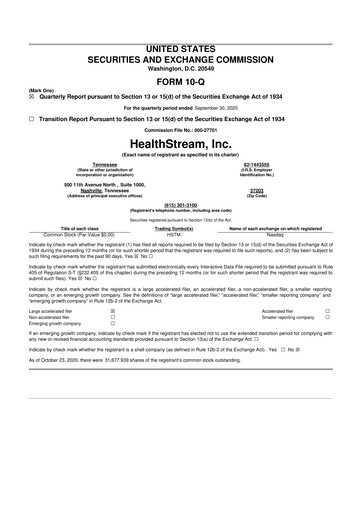 Thumbnail HealthStream 10-Q Quarterly Report FY2020 