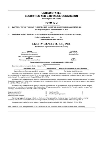 Thumbnail Equity Bancshares 10-Q Quarterly Report FY2020 
