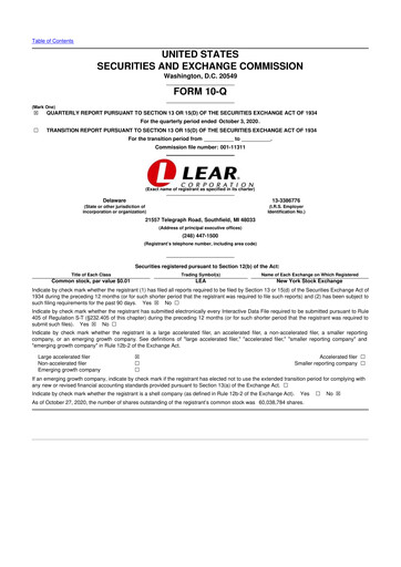 Thumbnail Lear Corporation
 10-Q Quarterly Report FY2020 