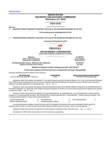 Thumbnail Devon Energy
 10-Q Quarterly Report FY2020 