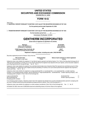 Thumbnail Gentherm 10-Q Quarterly Report FY2020 