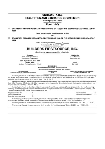 Thumbnail Builders FirstSource
 10-Q Quarterly Report FY2020 