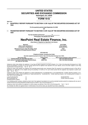 Thumbnail NexPoint Real Estate Finance 10-Q Quarterly Report FY2020 