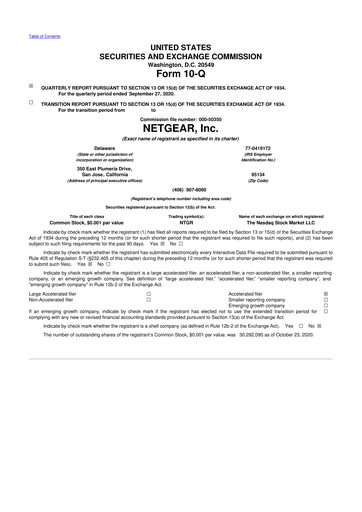 Thumbnail NETGEAR 10-Q Quarterly Report FY 