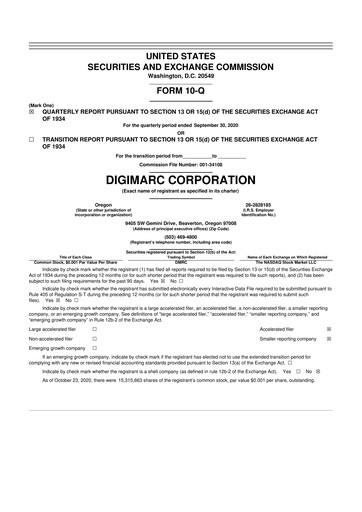 Thumbnail Digimarc
 10-Q Quarterly Report FY2020 