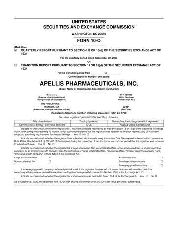 Thumbnail Apellis Pharmaceuticals 10-Q Quarterly Report FY2020 