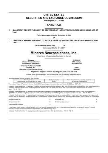 Thumbnail Minerva Neurosciences
 10-Q Quarterly Report FY 