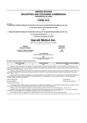 Thumbnail Garrett Motion 10-Q Quarterly Report FY 