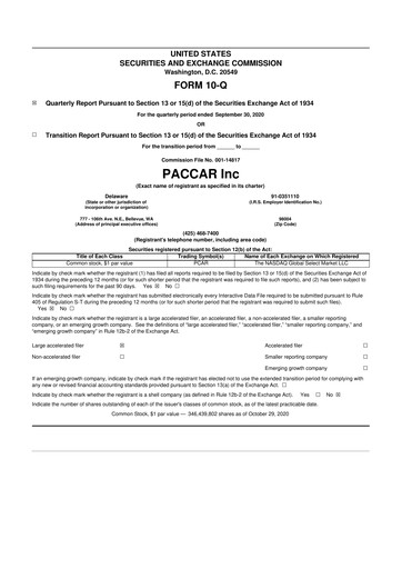 Thumbnail Paccar 10-Q Quarterly Report FY2020 