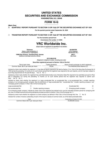 Thumbnail Yellow Corporation 10-Q Quarterly Report FY2020 