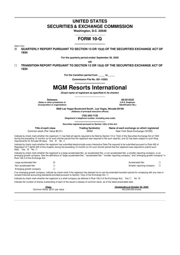 Thumbnail MGM Resorts

 10-Q Quarterly Report FY2020 