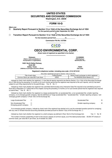 Thumbnail CECO Environmental
 10-Q Quarterly Report FY2020 