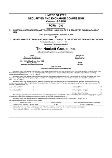Thumbnail The Hackett Group

 10-Q Quarterly Report FY2020 