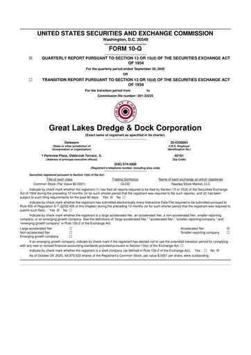Thumbnail Great Lakes Dredge & Dock Corp. 10-Q Quarterly Report FY2020 