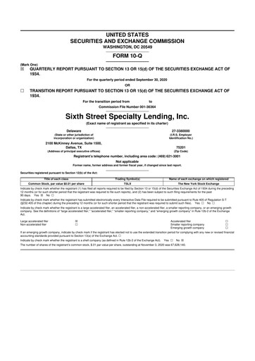 Thumbnail Sixth Street Specialty Lending 10-Q Quarterly Report FY 