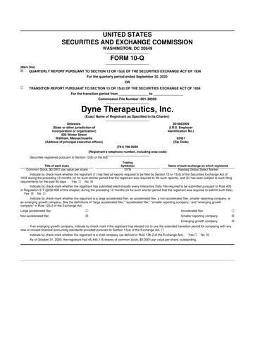 Vorschaubild Dyne Therapeutics 10-Q Quartalsbericht  
