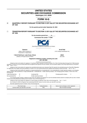 Thumbnail Packaging Corporation of America
 10-Q Quarterly Report FY2020 