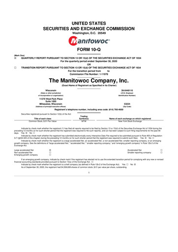 Thumbnail The Manitowoc Company
 10-Q Quarterly Report FY2020 