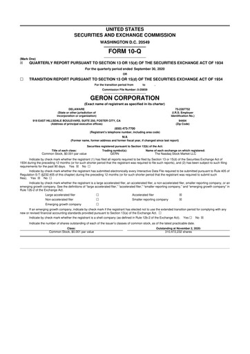 Thumbnail Geron 10-Q Quarterly Report FY2020 