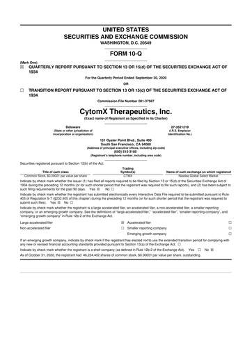 Thumbnail CytomX Therapeutics
 10-Q Quarterly Report FY 