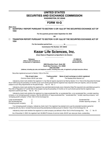 Thumbnail Kezar Life Sciences 10-Q Quarterly Report FY 