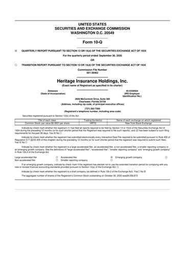 Thumbnail Heritage Insurance 10-Q Quarterly Report FY2020 