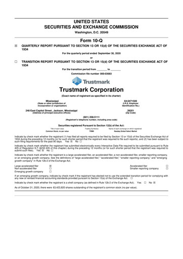 Thumbnail Trustmark 10-Q Quarterly Report FY2020 