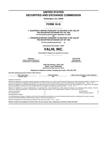 Thumbnail Valhi 10-Q Quarterly Report FY2020 