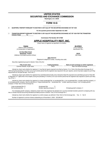 Vorschaubild Apple Hospitality REIT
 10-Q Quartalsbericht 2020 