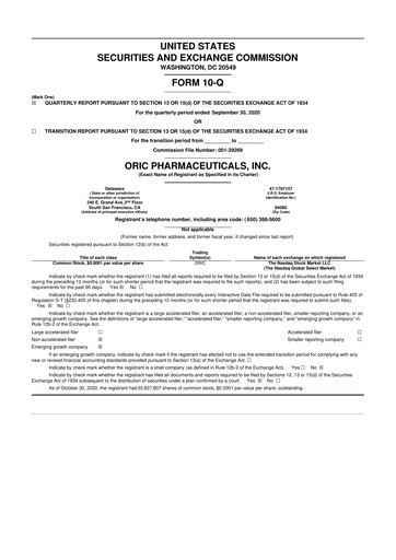 Thumbnail ORIC Pharmaceuticals
 10-Q Quarterly Report FY2020 