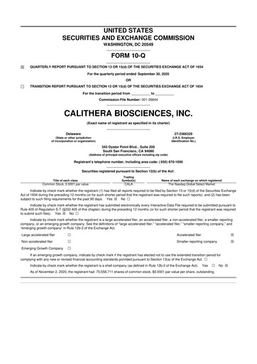 Thumbnail Calithera Biosciences
 10-Q Quarterly Report FY 