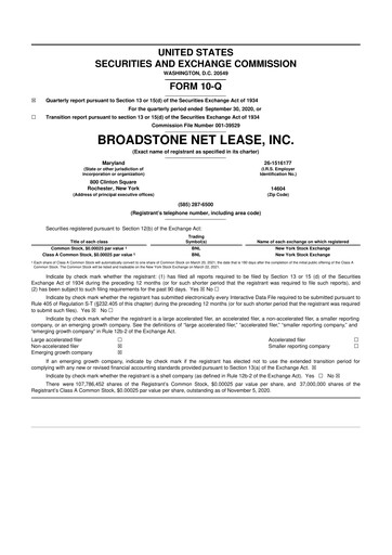 Thumbnail Broadstone Net Lease 10-Q Quarterly Report FY2020 